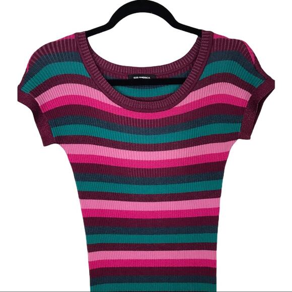 525 America Rib Knit Maxi Dress striped XS crew neck multicolored stretchy - Picture 5 of 7